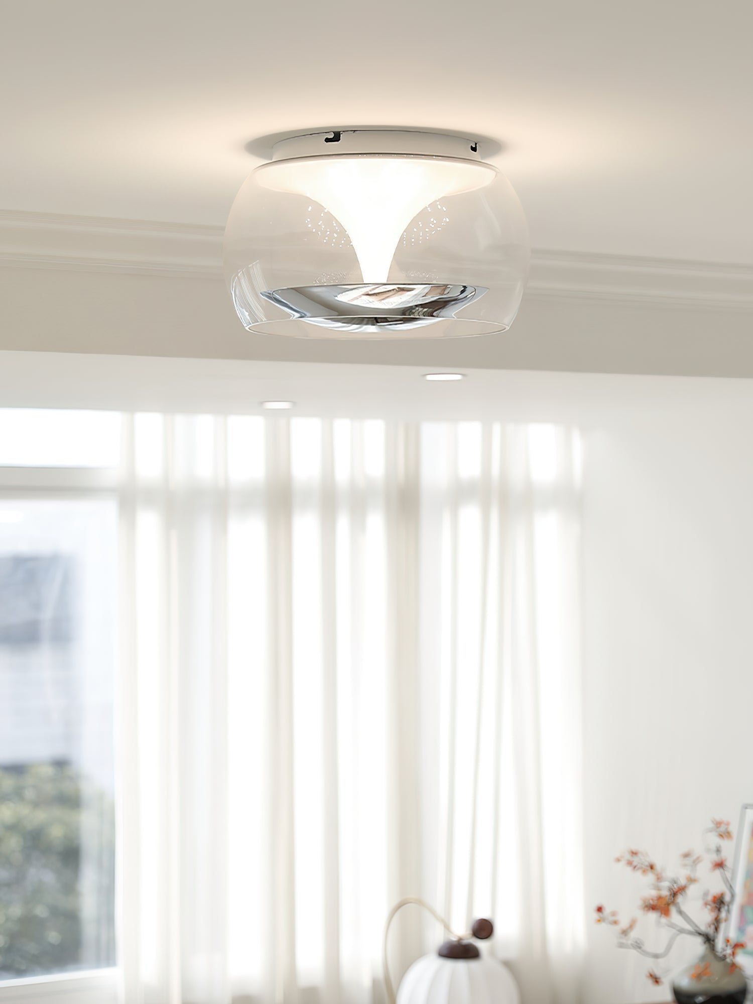 Modern Glass Pendulum Flush Mount Ceiling Light with Integrated LED Concentric Rings