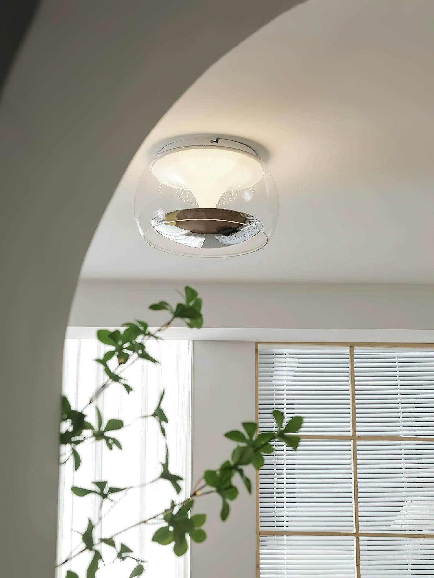 Modern Glass Pendulum Flush Mount Ceiling Light with Integrated LED Concentric Rings