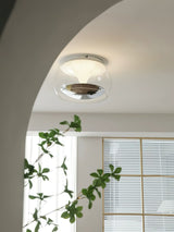 Modern Glass Pendulum Flush Mount Ceiling Light with Integrated LED Concentric Rings