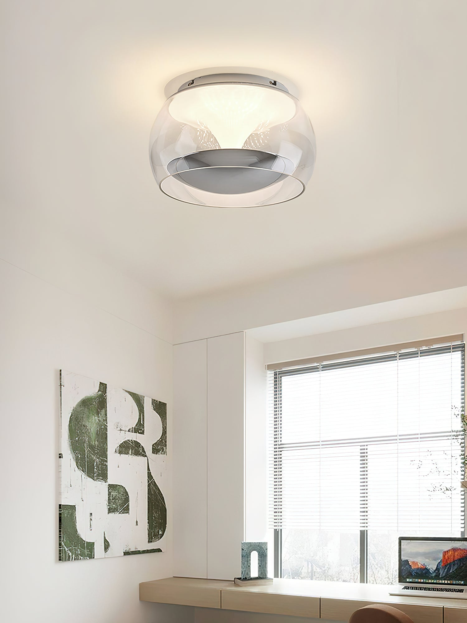 Modern Glass Pendulum Flush Mount Ceiling Light with Integrated LED Concentric Rings