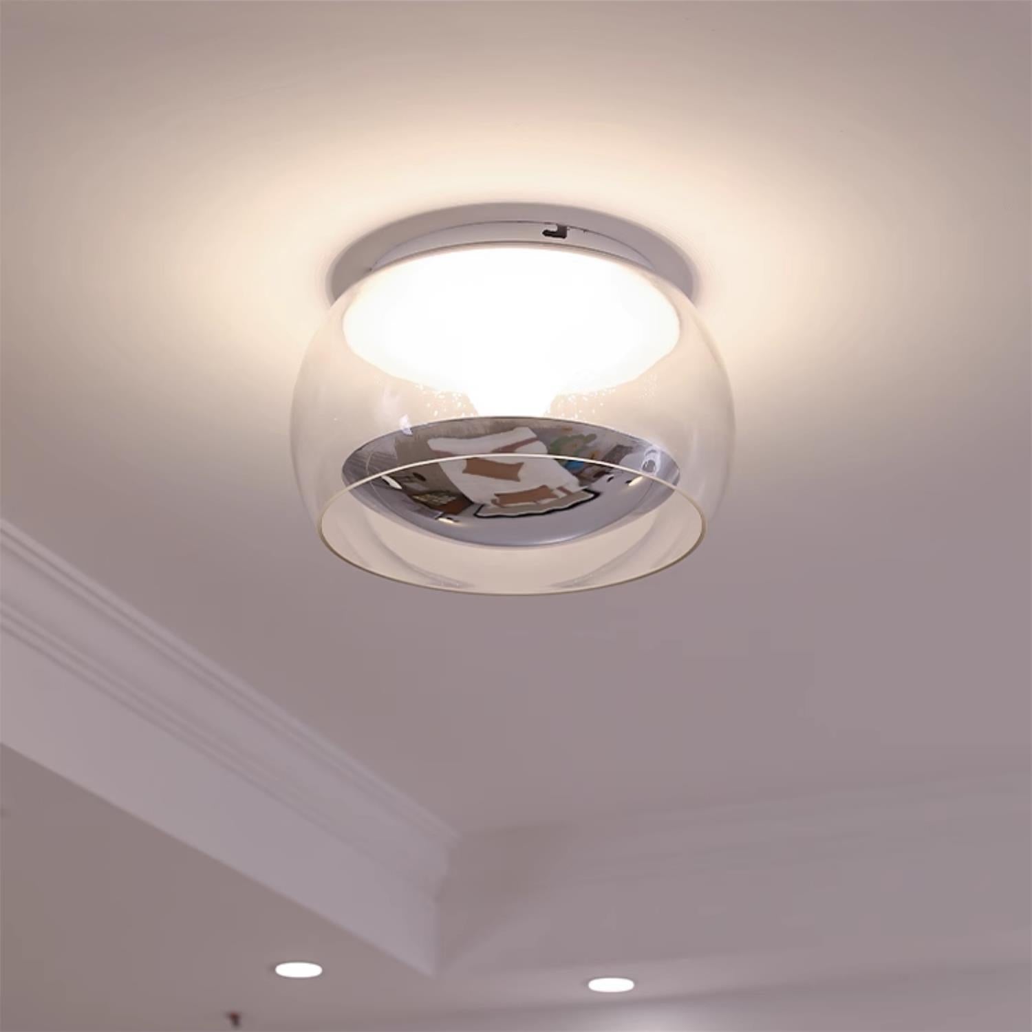 Modern Glass Pendulum Flush Mount Ceiling Light with Integrated LED Concentric Rings