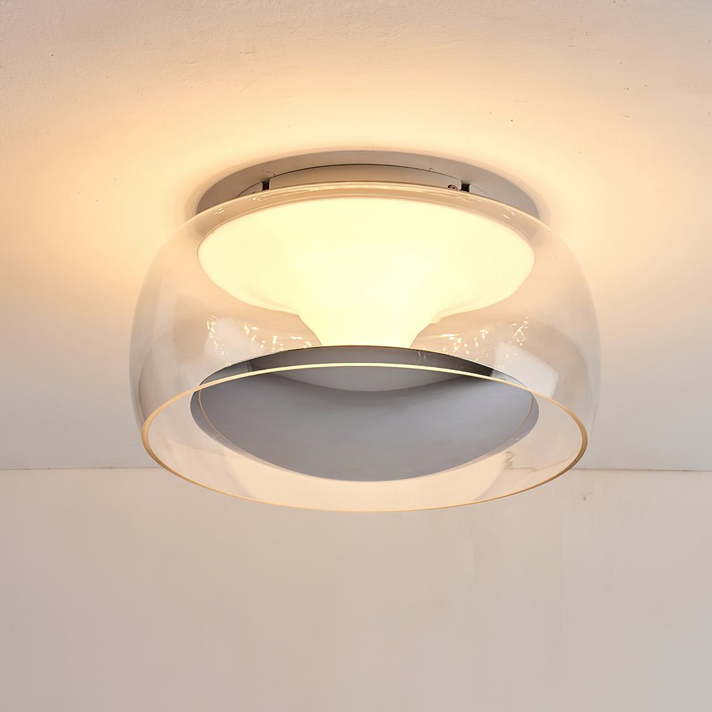 Modern Glass Pendulum Flush Mount Ceiling Light with Integrated LED Concentric Rings