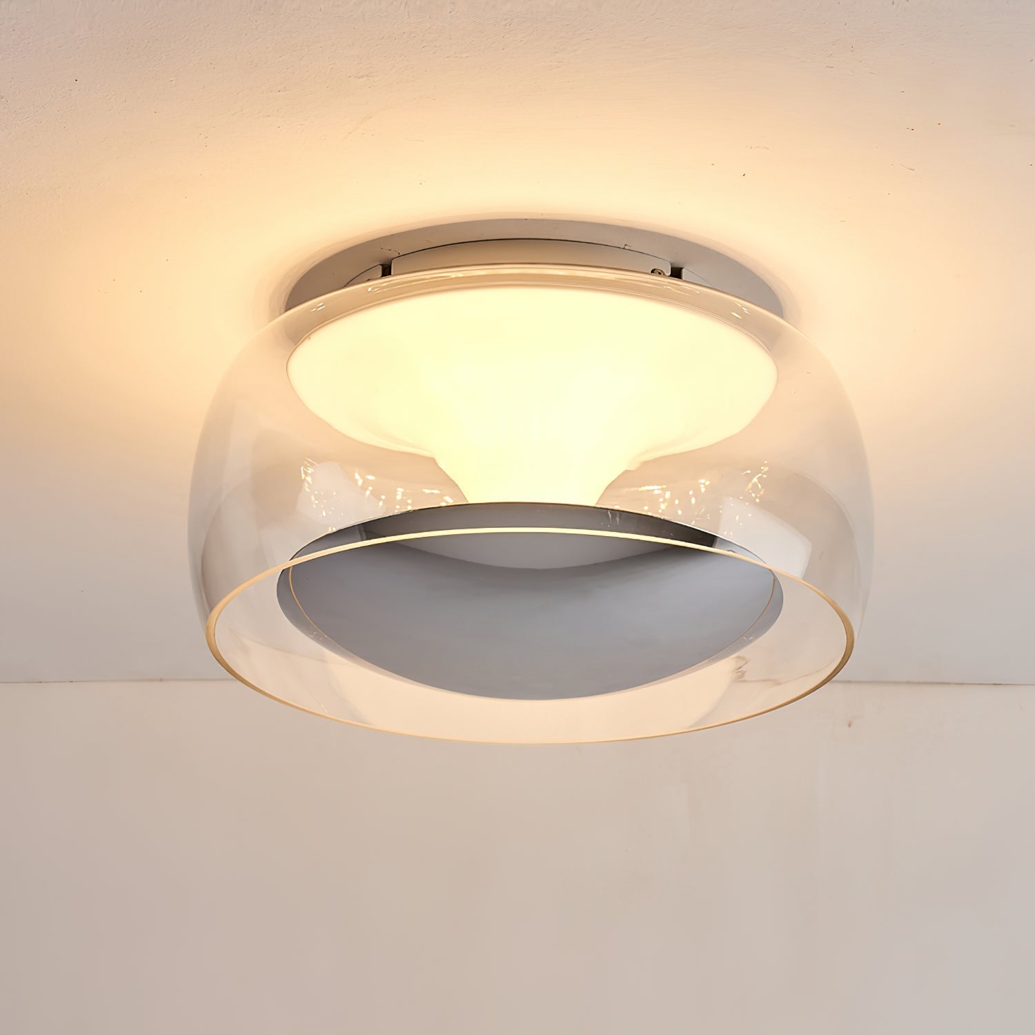 Modern Glass Pendulum Flush Mount Ceiling Light with Integrated LED Concentric Rings