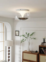 Modern Glass Pendulum Flush Mount Ceiling Light with Integrated LED Concentric Rings