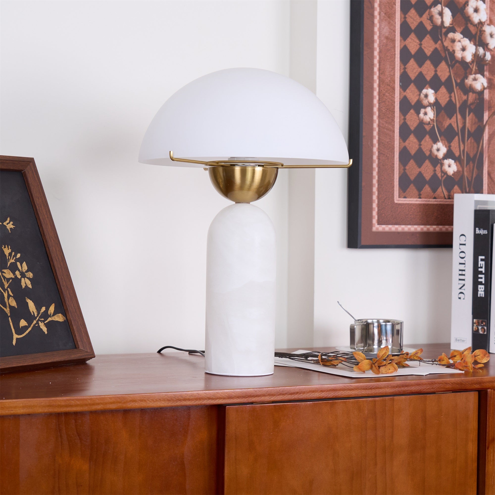 Modern Peono Alabaster Sphere Table Lamp Elegant Glass and Metal Nightstand Light