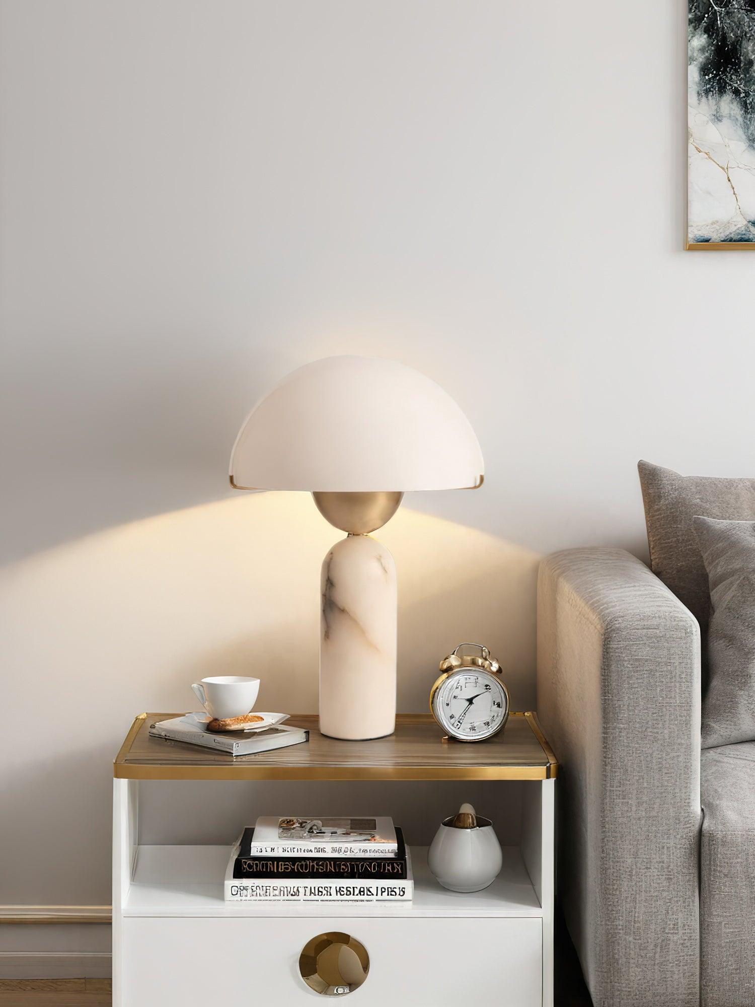 Modern Peono Alabaster Sphere Table Lamp Elegant Glass and Metal Nightstand Light