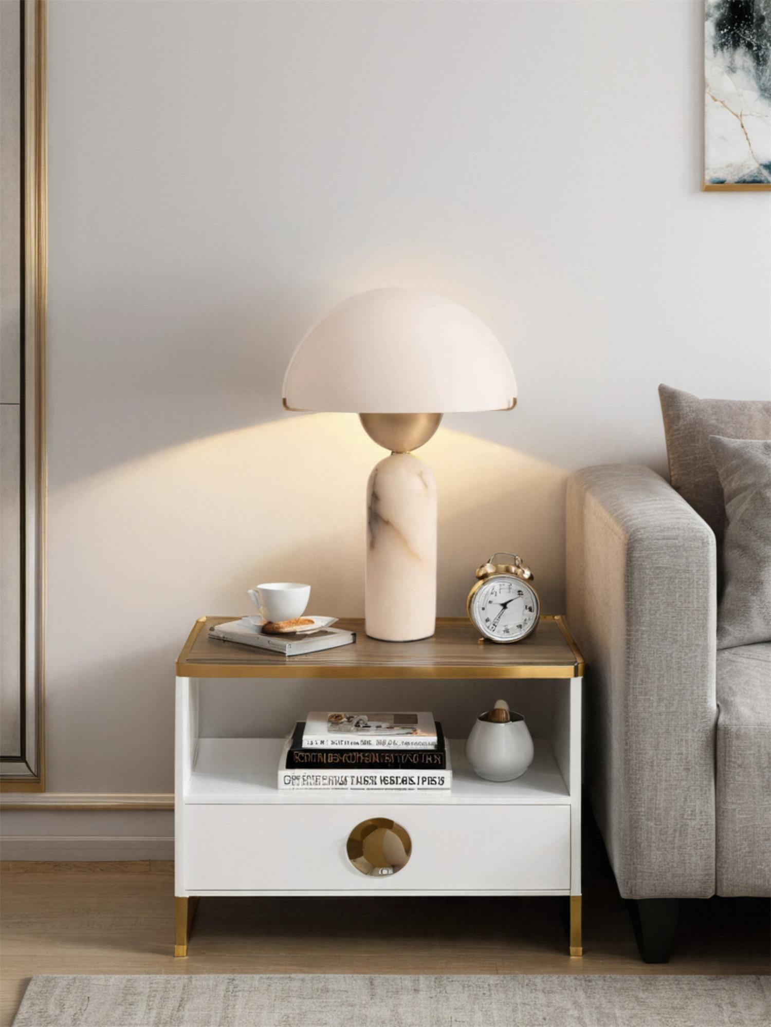 Modern Peono Alabaster Sphere Table Lamp Elegant Glass and Metal Nightstand Light