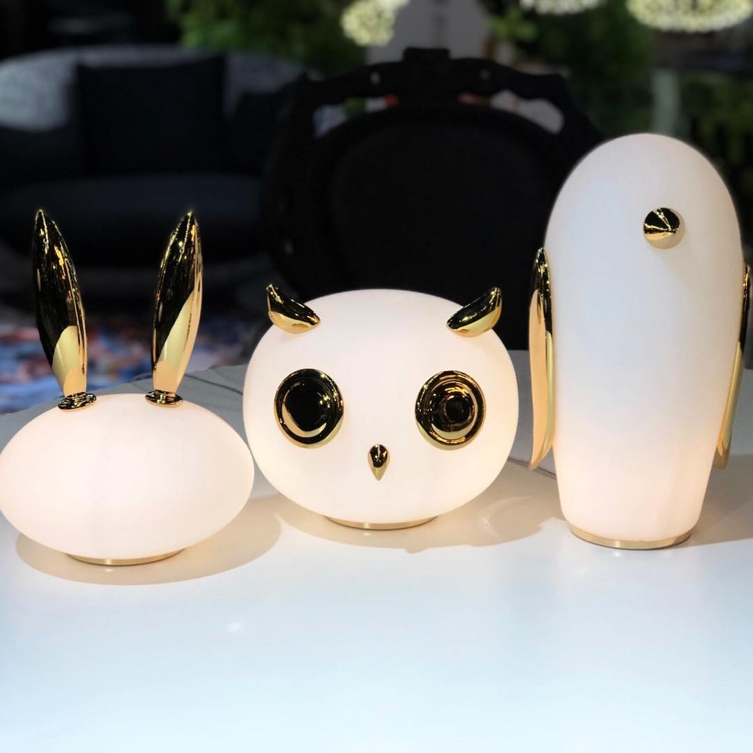 Animal Shaped Glass Table Lamp Modern Owl Rabbit Penguin Gold Bedside Nightstand Light
