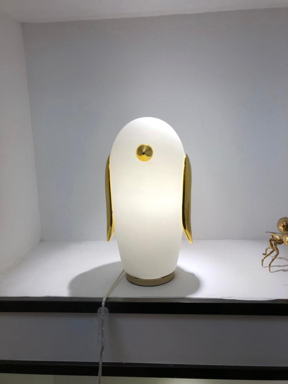 Animal Shaped Glass Table Lamp Modern Owl Rabbit Penguin Gold Bedside Nightstand Light