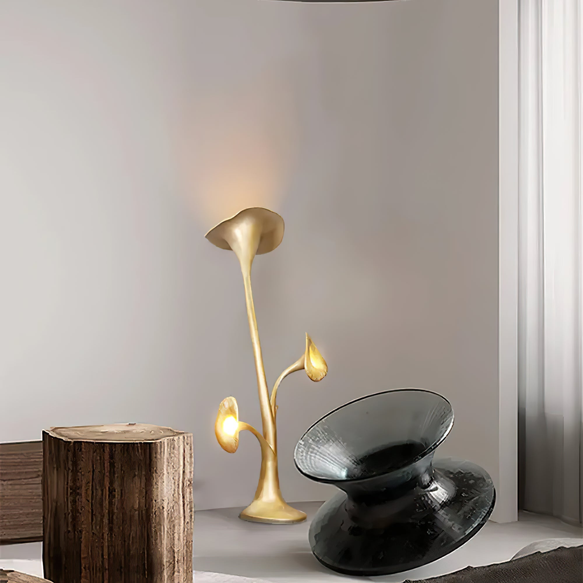 Modern Petunia Sculpture Torchiere Floor Lamp with Integrated LED Gold Finish