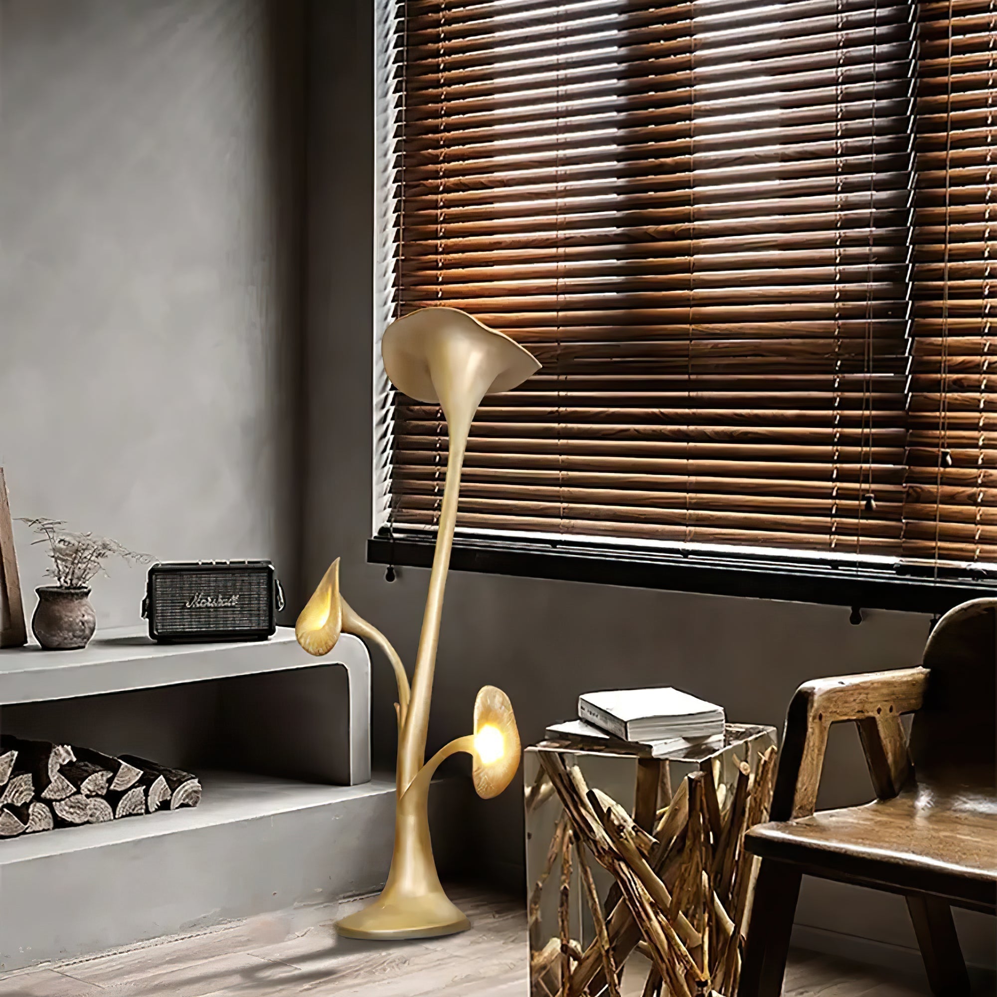 Modern Petunia Sculpture Torchiere Floor Lamp with Integrated LED Gold Finish