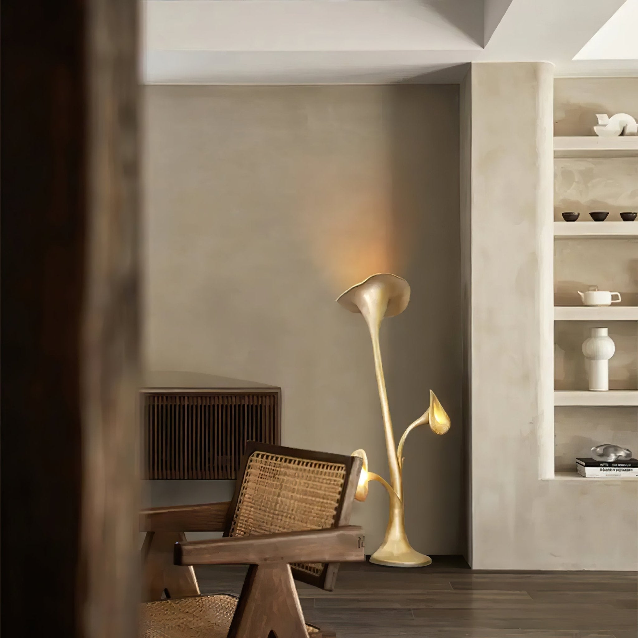 Modern Petunia Sculpture Torchiere Floor Lamp with Integrated LED Gold Finish