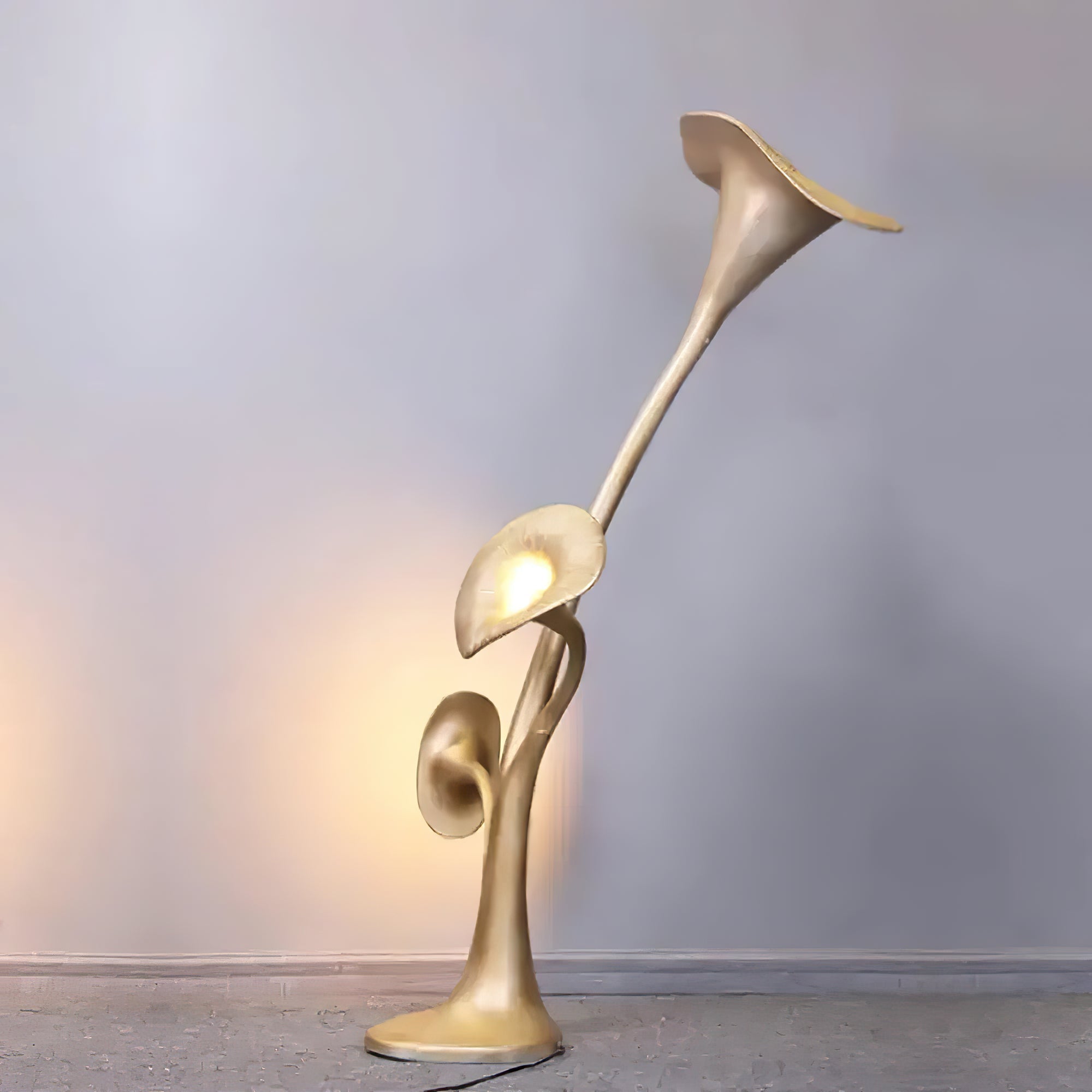 Modern Petunia Sculpture Torchiere Floor Lamp with Integrated LED Gold Finish
