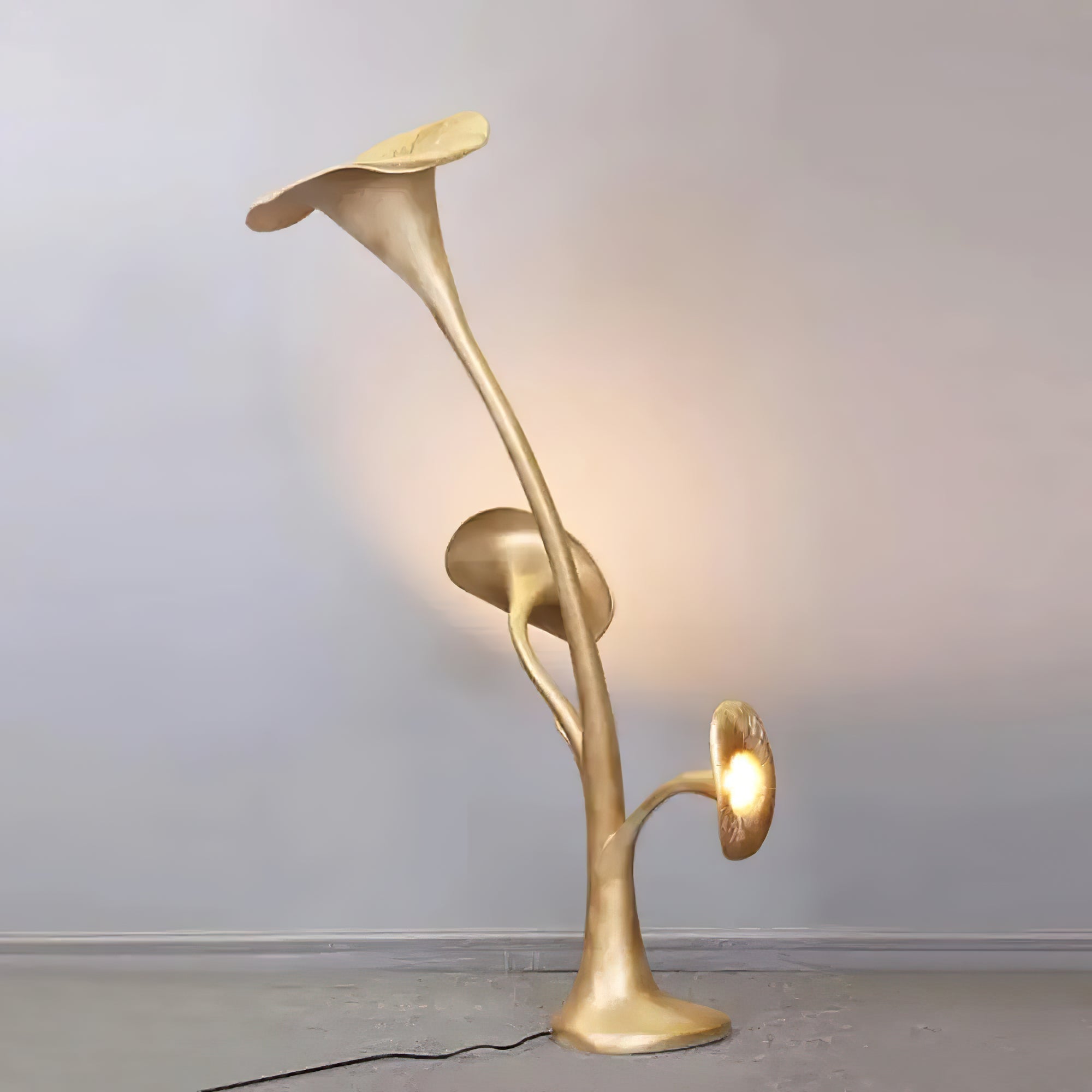 Modern Petunia Sculpture Torchiere Floor Lamp with Integrated LED Gold Finish