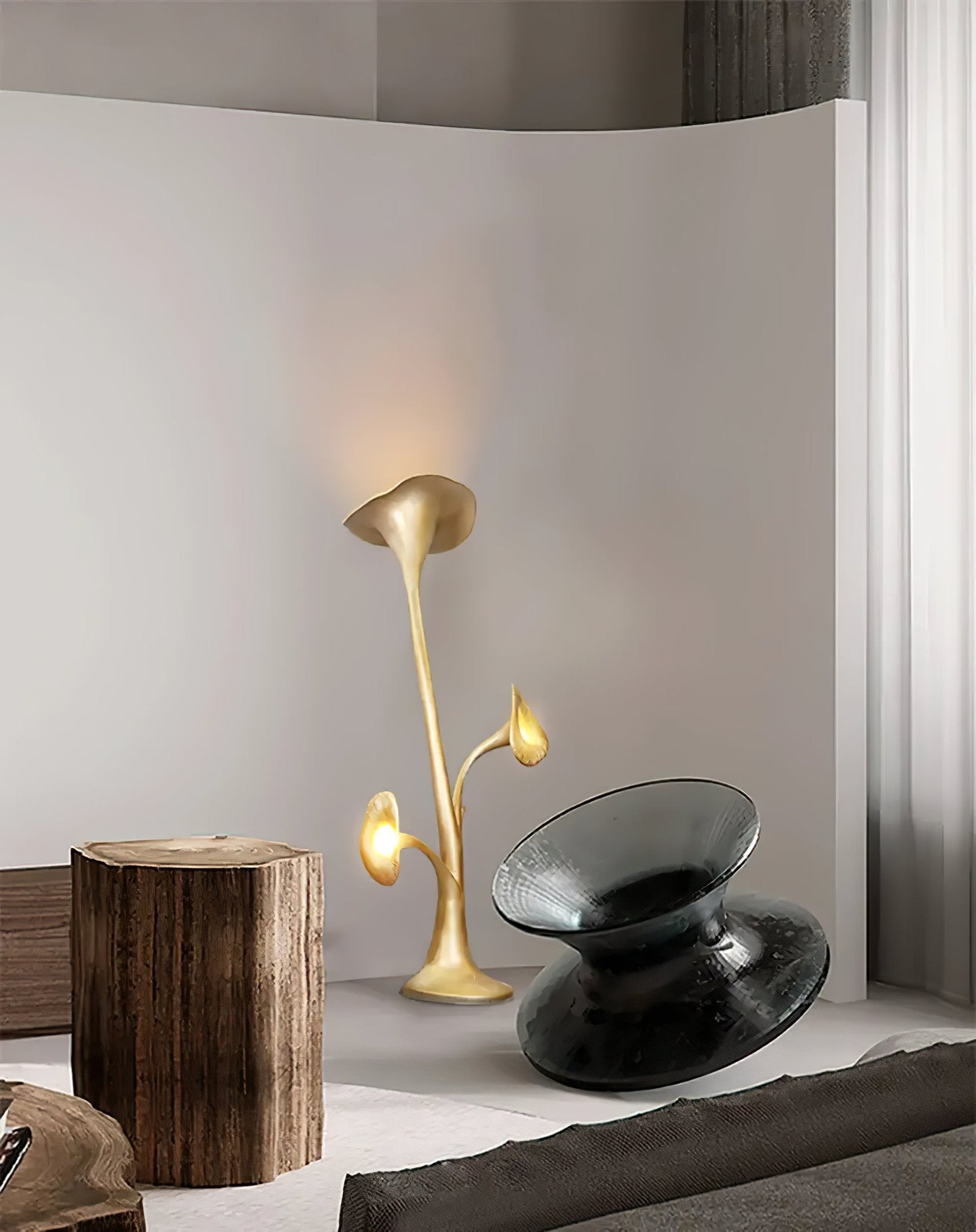 Modern Petunia Sculpture Torchiere Floor Lamp with Integrated LED Gold Finish