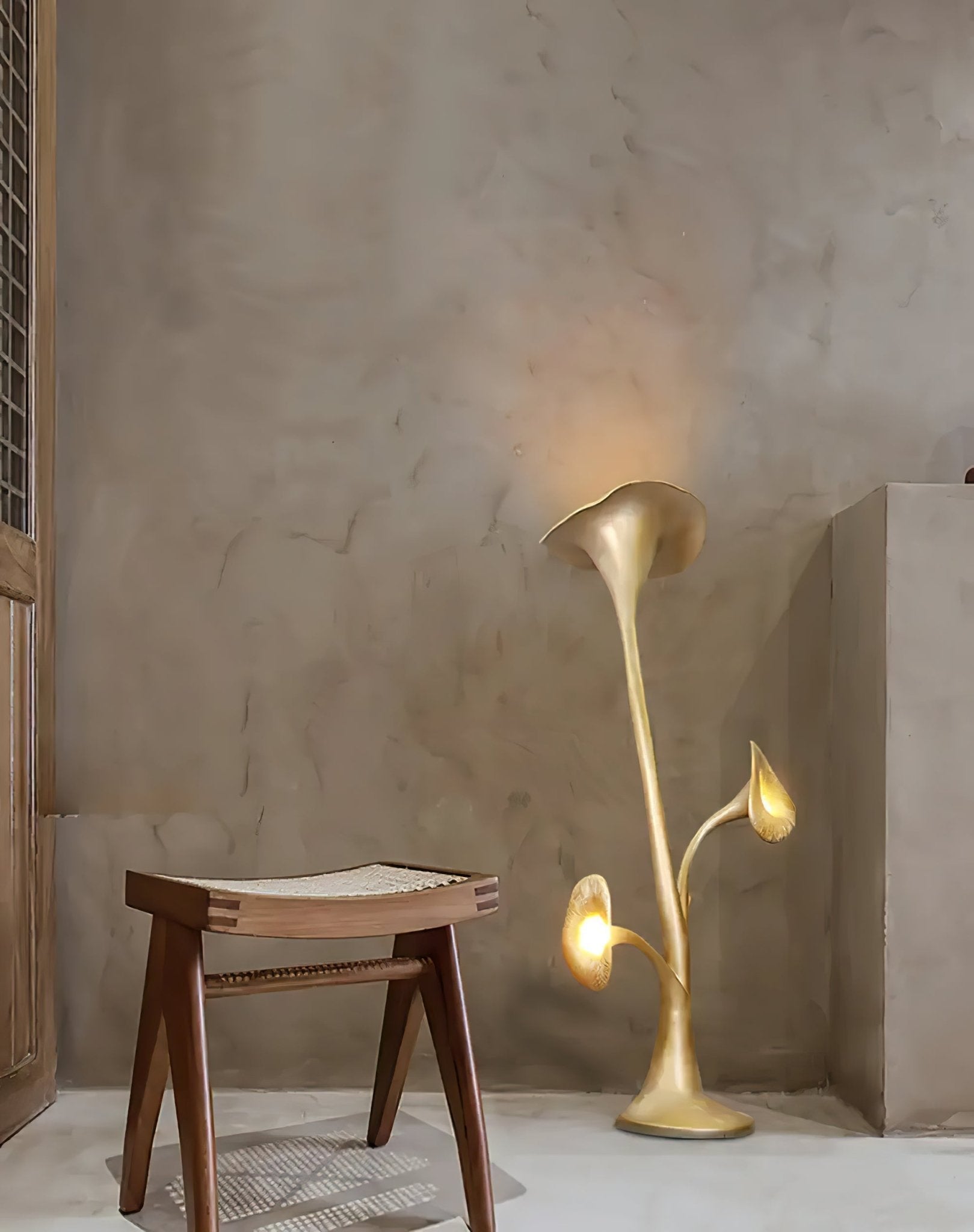 Modern Petunia Sculpture Torchiere Floor Lamp with Integrated LED Gold Finish