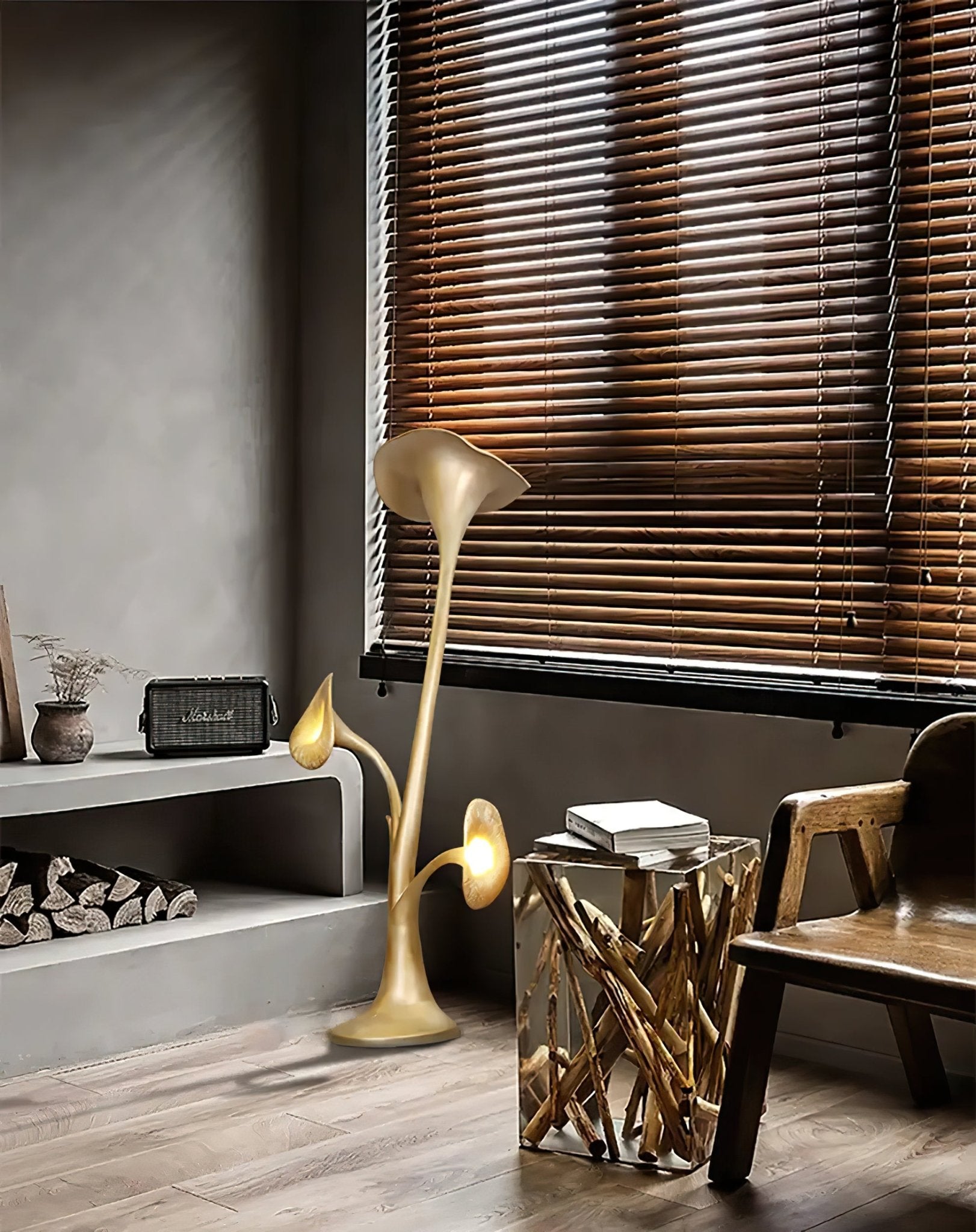 Modern Petunia Sculpture Torchiere Floor Lamp with Integrated LED Gold Finish