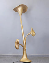 Modern Petunia Sculpture Torchiere Floor Lamp with Integrated LED Gold Finish