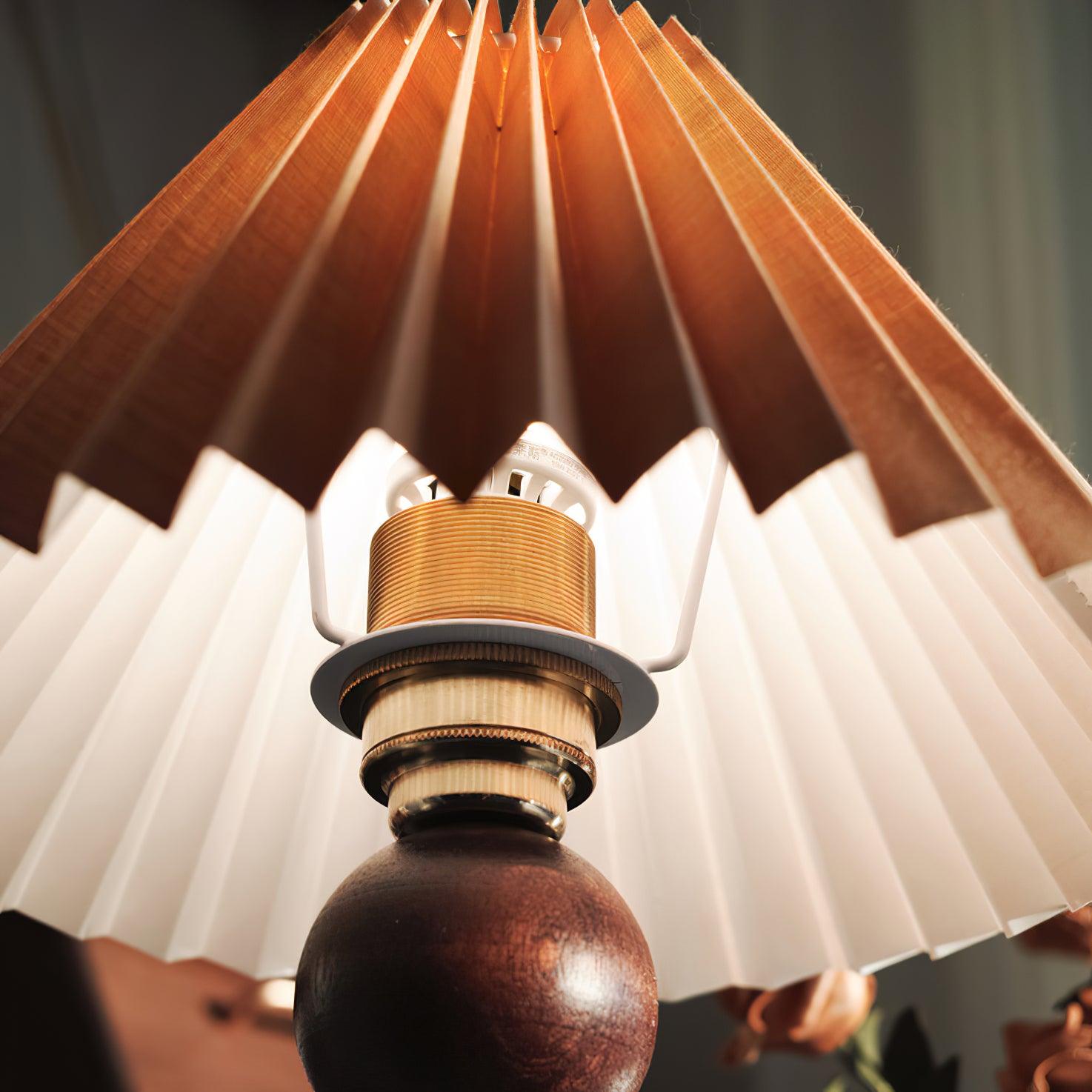 Nordic Wood Base Table Lamp with Pleated Fabric Shade and Candle Warmer Function