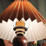 Nordic Wood Base Table Lamp with Pleated Fabric Shade and Candle Warmer Function