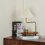 Nordic Wood Base Table Lamp with Pleated Fabric Shade and Candle Warmer Function
