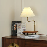 Nordic Wood Base Table Lamp with Pleated Fabric Shade and Candle Warmer Function