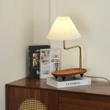 Nordic Wood Base Table Lamp with Pleated Fabric Shade and Candle Warmer Function