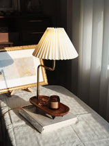 Nordic Wood Base Table Lamp with Pleated Fabric Shade and Candle Warmer Function
