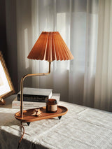 Nordic Wood Base Table Lamp with Pleated Fabric Shade and Candle Warmer Function