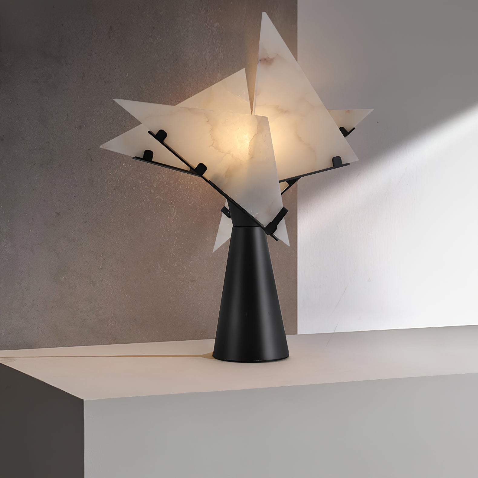 Modern Alabaster Accent Table Lamp Sculptural Natural Stone LED Desk Light