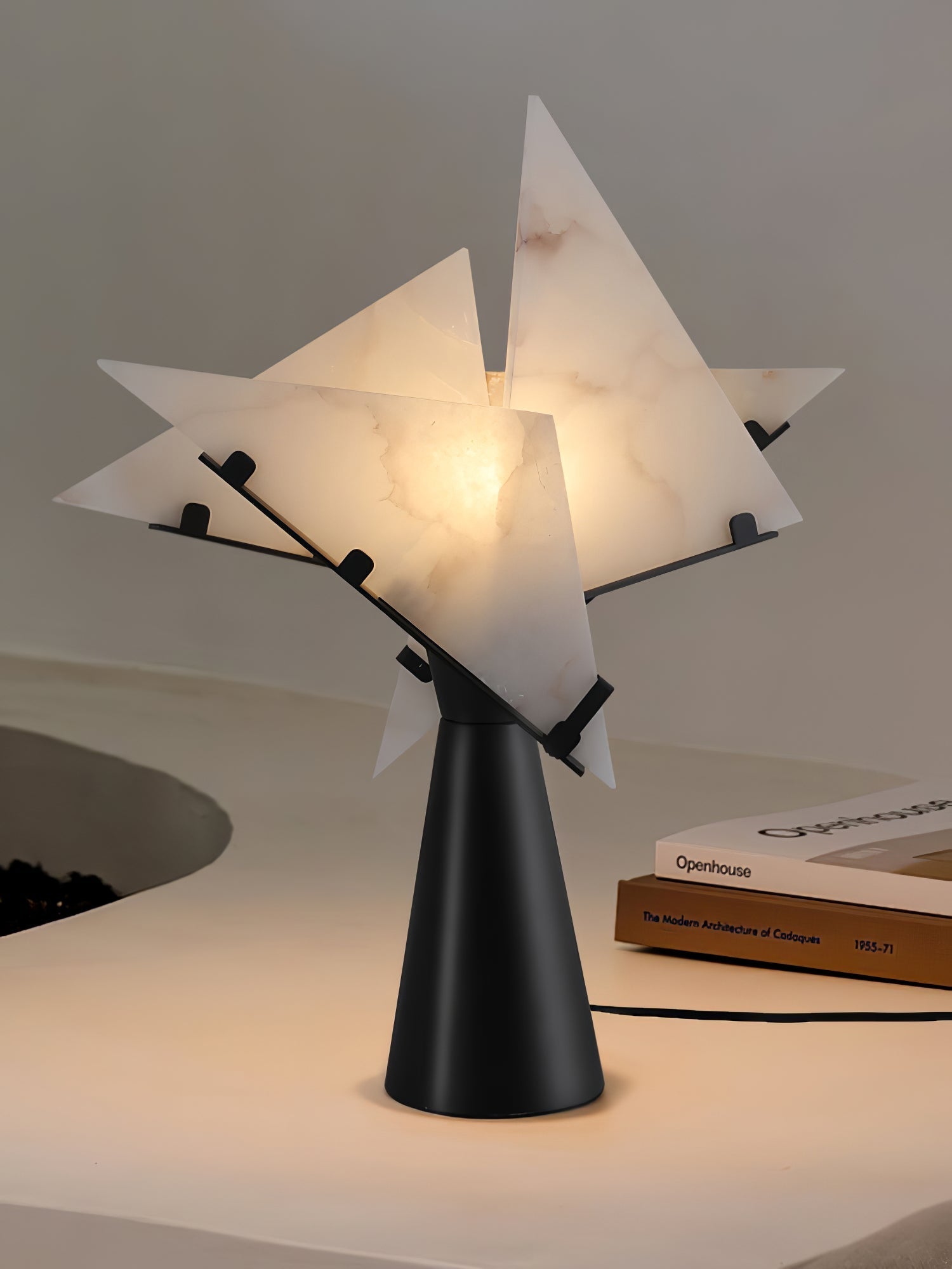 Modern Alabaster Accent Table Lamp Sculptural Natural Stone LED Desk Light