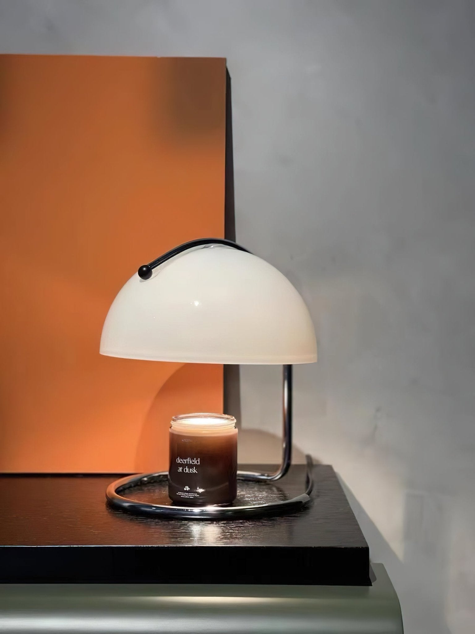 Modern Minimalist Chrome Table Lamp with Glass Shade for Reading and Candle Warming
