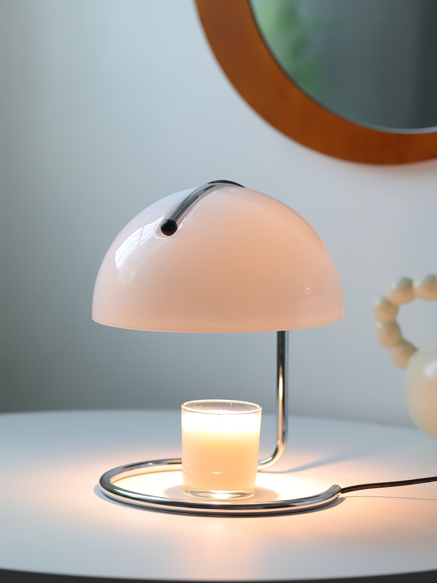 Modern Minimalist Chrome Table Lamp with Glass Shade for Reading and Candle Warming