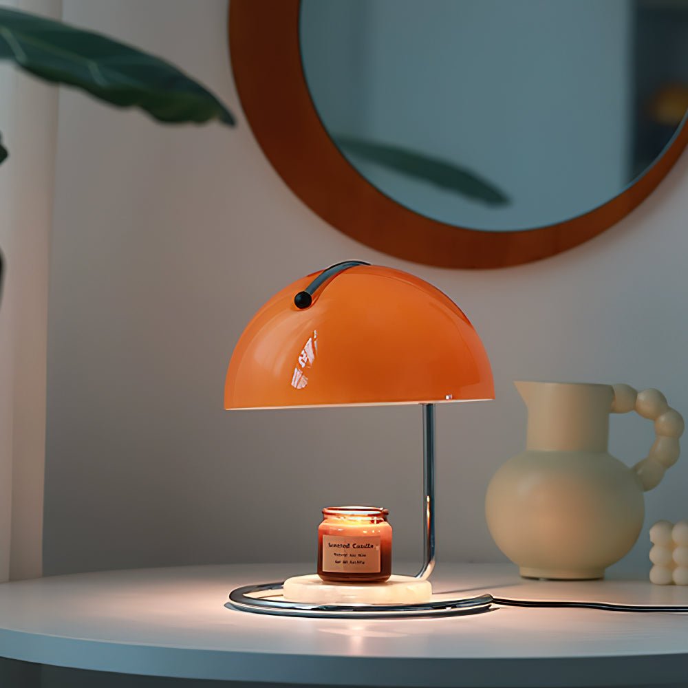 Modern Minimalist Chrome Table Lamp with Glass Shade for Reading and Candle Warming