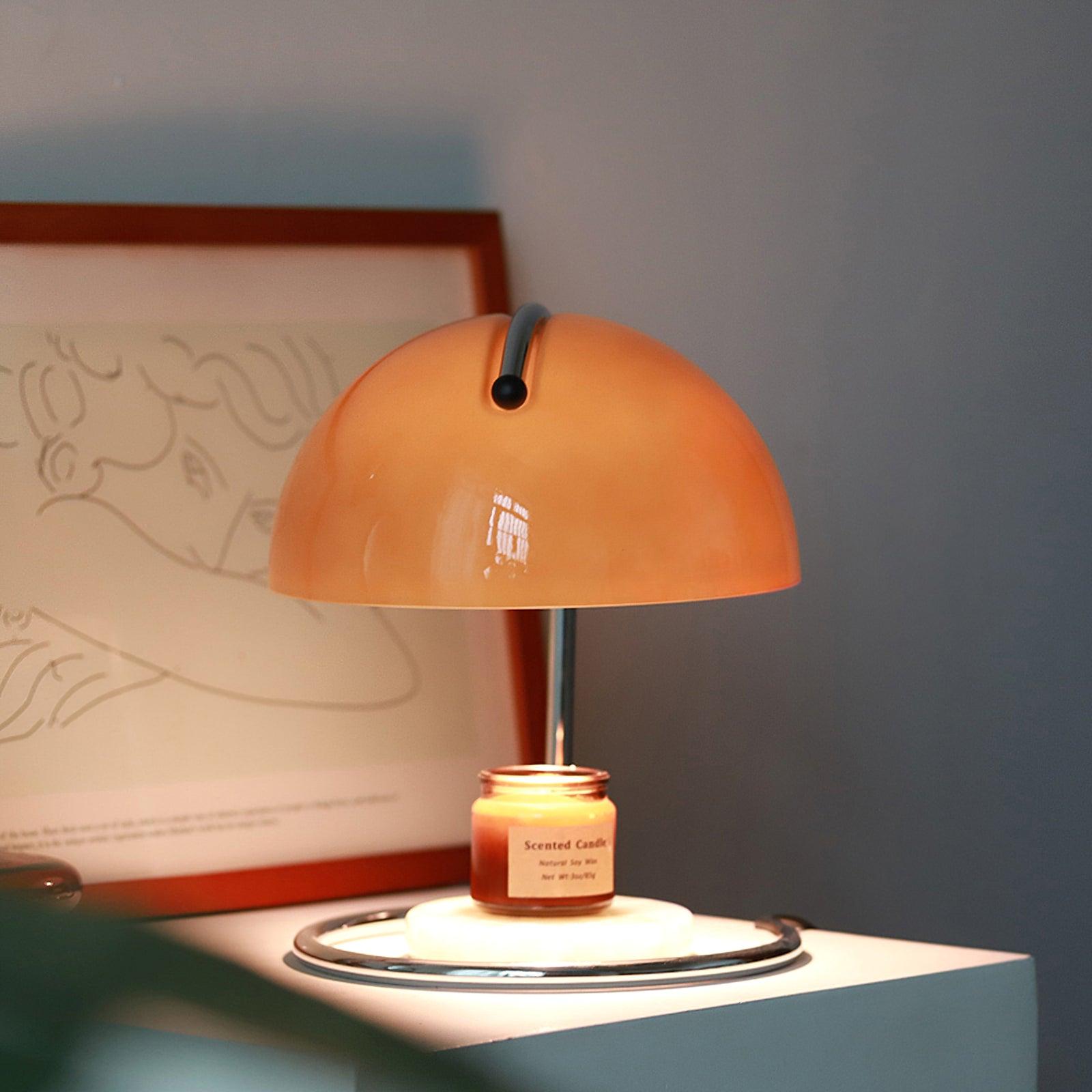 Modern Minimalist Chrome Table Lamp with Glass Shade for Reading and Candle Warming