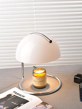 Modern Minimalist Chrome Table Lamp with Glass Shade for Reading and Candle Warming