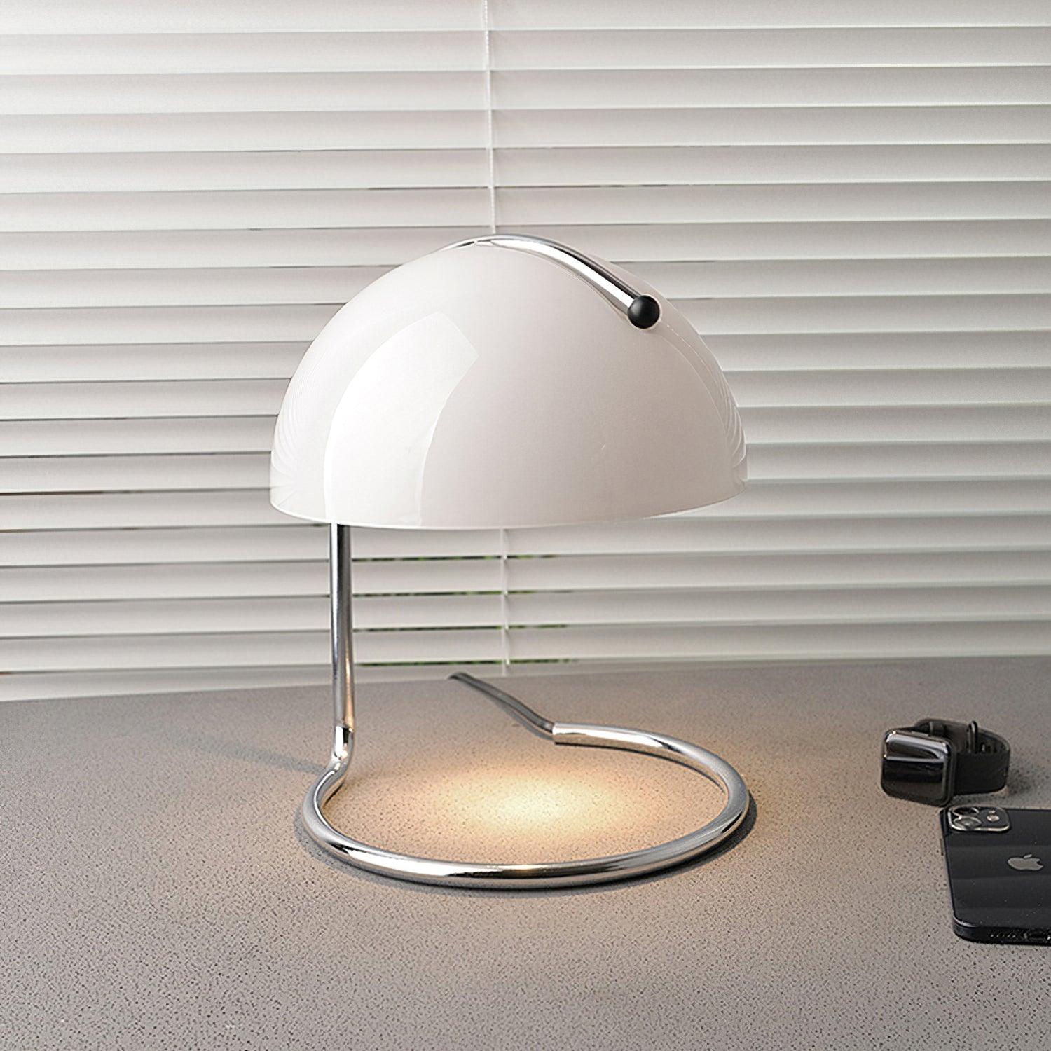 Modern Minimalist Chrome Table Lamp with Glass Shade for Reading and Candle Warming