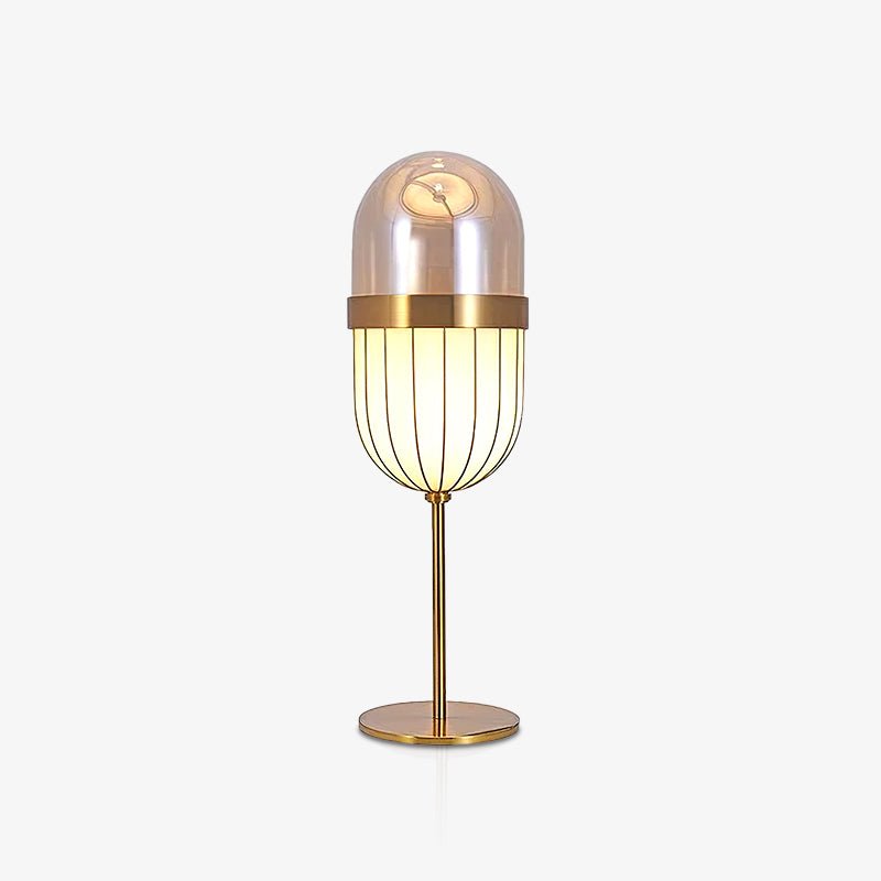Modern Gold Pill Table Lamp with Mouth Blown Glass Shade for Office and Bedroom Ambient Lighting