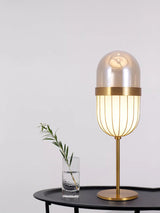 Modern Gold Pill Table Lamp with Mouth Blown Glass Shade for Office and Bedroom Ambient Lighting