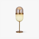 Modern Gold Pill Table Lamp with Mouth Blown Glass Shade for Office and Bedroom Ambient Lighting
