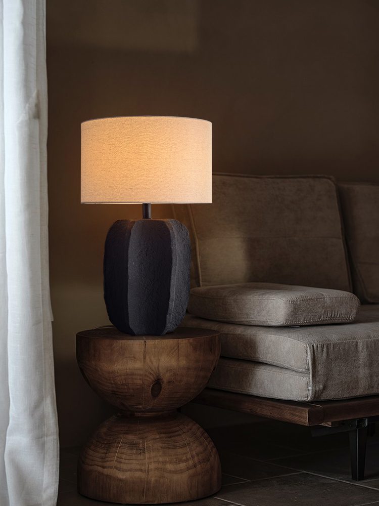 handcrafted-black-geometric-ceramic-table-lamp-with-white-fabric-shade-for-modern-living-room