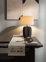 handcrafted-black-geometric-ceramic-table-lamp-with-white-fabric-shade-for-modern-living-room