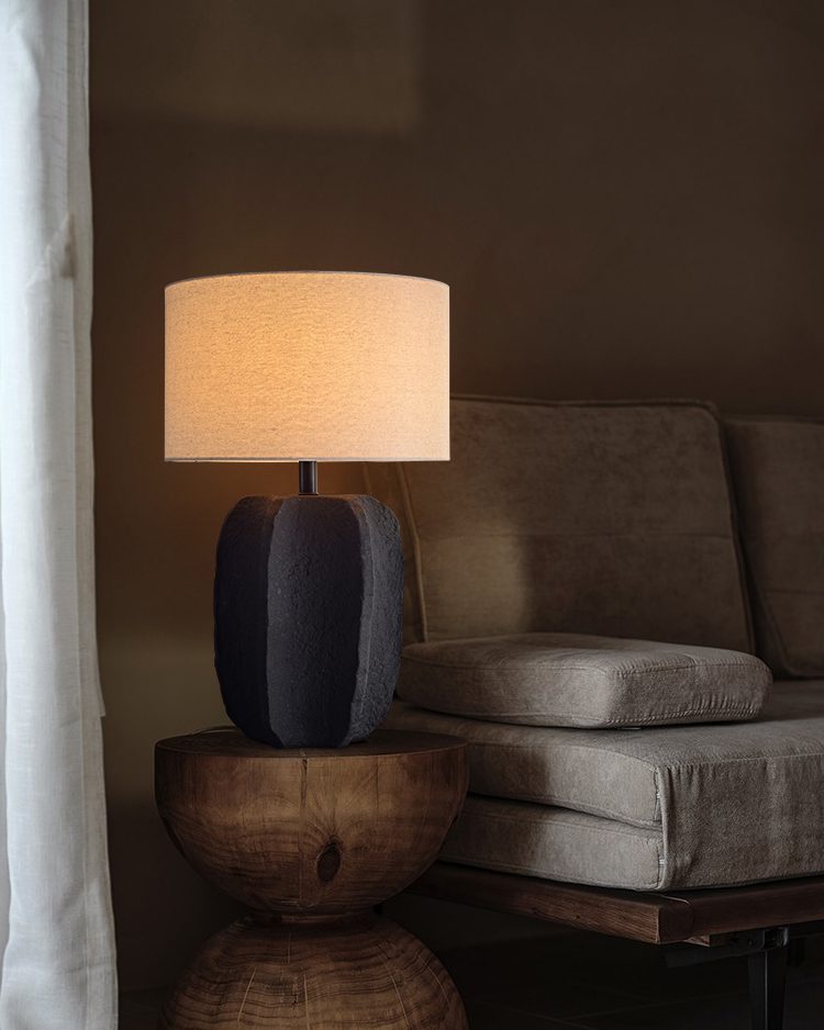 handcrafted-black-geometric-ceramic-table-lamp-with-white-fabric-shade-for-modern-living-room