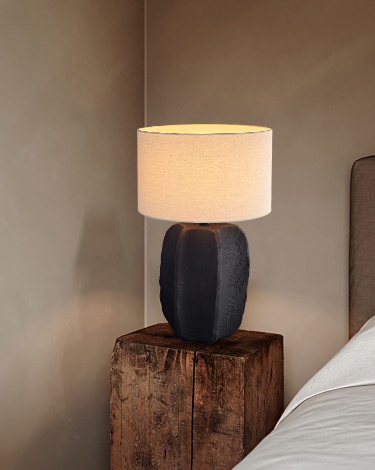 handcrafted-black-geometric-ceramic-table-lamp-with-white-fabric-shade-for-modern-living-room