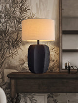 handcrafted-black-geometric-ceramic-table-lamp-with-white-fabric-shade-for-modern-living-room