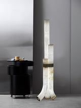 Minimalist Piped Alabaster Floor Lamp with Natural Stone Shades and Brass Body