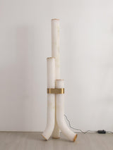 Minimalist Piped Alabaster Floor Lamp with Natural Stone Shades and Brass Body