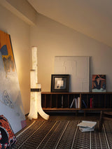 Minimalist Piped Alabaster Floor Lamp with Natural Stone Shades and Brass Body