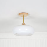Bauhaus Inspired Mid Century Modern Glass Disc Ceiling Lamp Vintage Wood Light Fixture