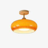 Bauhaus Inspired Mid Century Modern Glass Disc Ceiling Lamp Vintage Wood Light Fixture